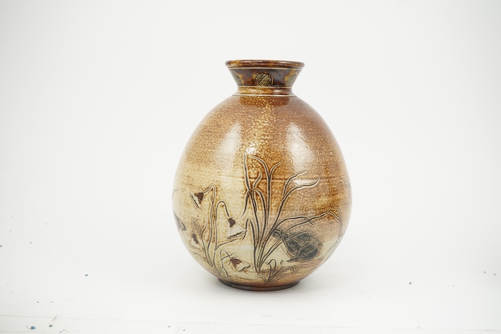 Robert Wallace Martin for Martin Brothers: A salt-glazed stoneware vase decorated with a pond scene